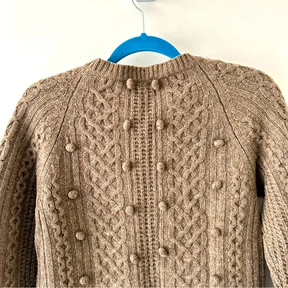 J. Crew Lambswool Bauble Cable Knit Crew Neck Pullover Sweater Taupe Siz… - Picture 4 of 5